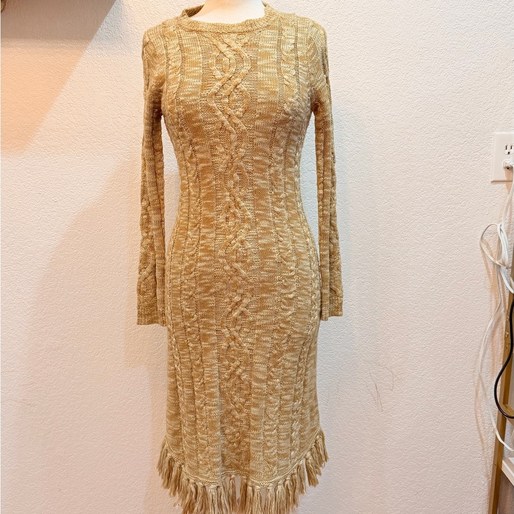 Double D Ranch Tan Long Sleeve Dress with Fringe